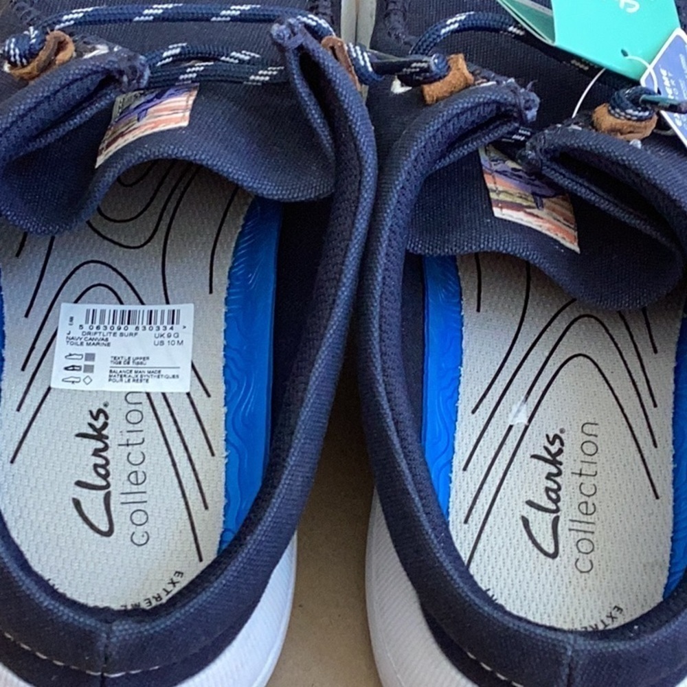 Clarks Driftlite Surf navy blue canvas slip on shoes, men’s size 10 - Picture 10 of 16